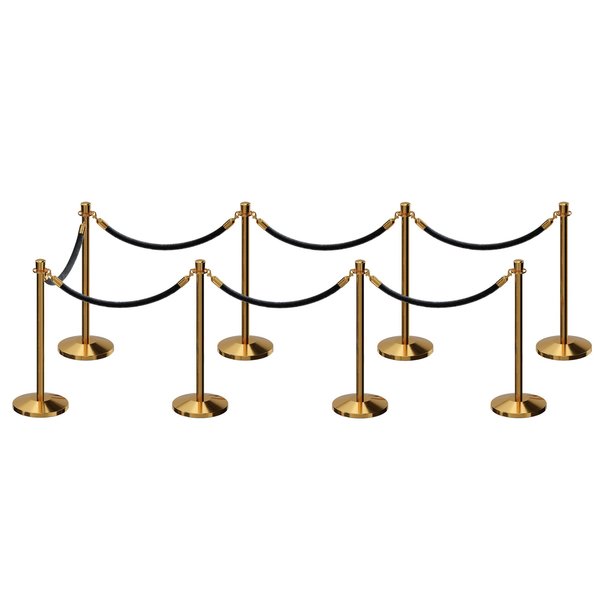 Montour Line Stanchion Post and Rope Kit Pol.Brass, 8 Crown Top 7 Black Rope C-Kit-8-PB-CN-7-PVR-BK-PB